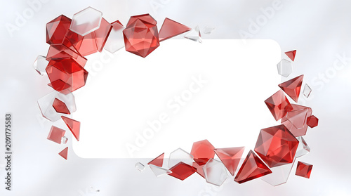 Vibrant red and white geometric shapes forming a festive frame for Indonesia's Independence Day celebration, HUT RI