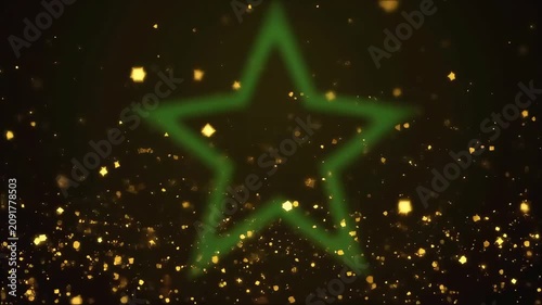 Green star outline with golden sparkling particles animation