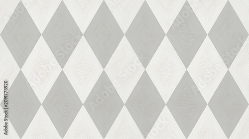 Seamless geometric pattern of grey and white diamonds with subtle texture rhombus