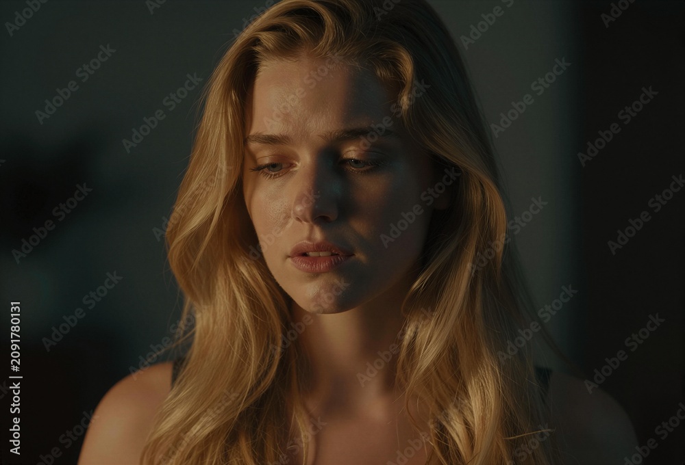 Fototapeta premium Blonde Woman Looking Down Sad