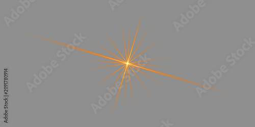 Golden Lens Flare Starburst Light Effect with Radiant Glow and Spark Burst, Transparent Background PNG