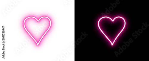Bright Pink Neon Heart Outline with Glowing Romantic Love Symbol, Modern Valentine Design, Transparent Background PNG