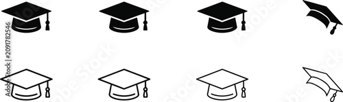 Bild auf Leinwand Black and white graduation cap in various styles and orientations