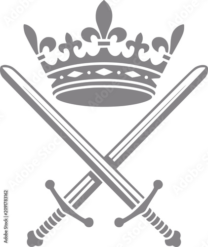 Картината върху платно Royal crown and crossed swords emblem symbol of power and authority