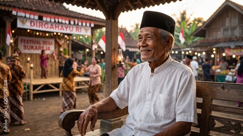 Portrait of an elderly Indonesian man at a celebration.
