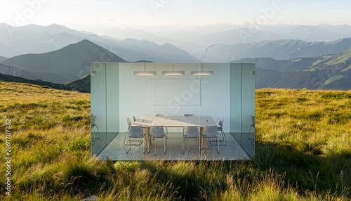 A conference hall in the mountains – a negotiation between people and nature – blurs the line between the artificial and the natural, reminding us that human decisions impact the planet