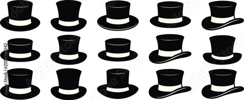 Εκτύπωση καμβά Collection of vintage top hats in various styles and shades