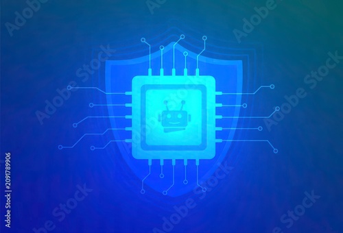 Artificial Intelligence AI for Cybersecurity concept. Machine learning, neural networks, and natural language processing NLP solutions to improve and protect network systems