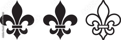 Obraz Fleur de lis vector icon set featuring traditional French lily heraldic symbols in black solid silhouette style for luxury branding, logo design, royal emblems, and premium vector design elements.