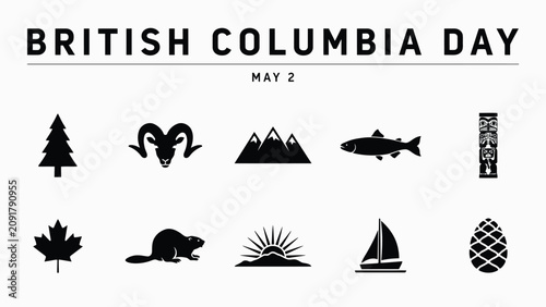 Картината върху платно Black and white provincial celebration icon set with symbols and date text for b