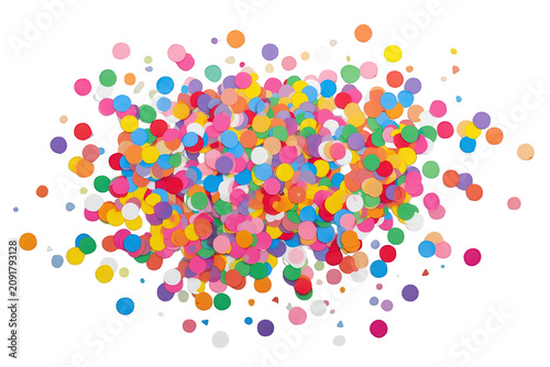 Colorful round paper confetti scattered, representing celebration, party, and festive event decorations, transparent background