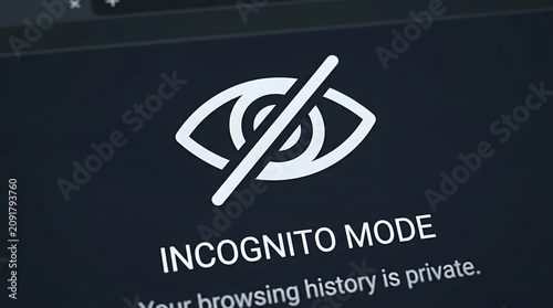 Incognito mode private browsing screen with computer screen displaying text dark background close computer mode icon close up security internet