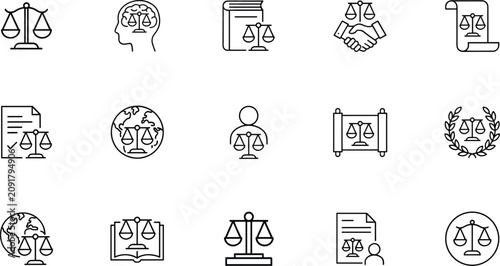 Foto Set of justice and law icons in line style