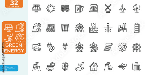 Foto Green energy and sustainability Vector illustration line editable Icons set
