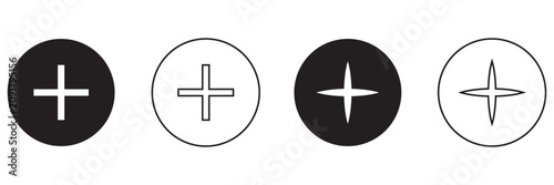 Принти на полотні Plus, minus, add and subtract icon set in simple and stroke style in circle with black and white color