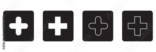 Fotografía Plus, minus, add and subtract icon set in simple and stroke style in circle with black and white color
