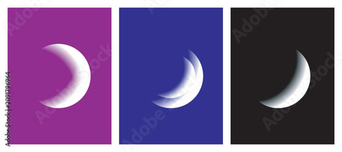 Minimalist vector collection of crescent moon icons with vibrant purple blue and black gradients