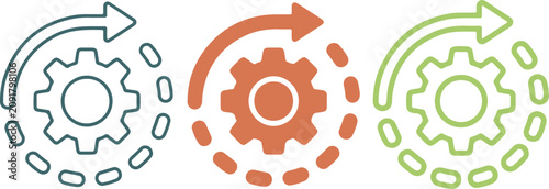 Photos Set of gear process icons, settings configuration with rotating arrow, industria