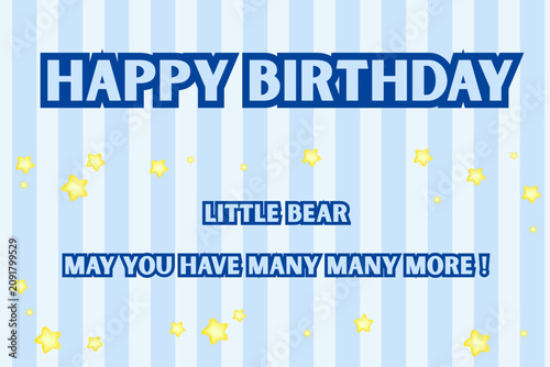 Blue and white striped birthday card featuring bold blue text: 