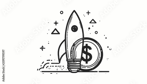 Canvastavla Rocket Ship Launching with Dollar Coin.
