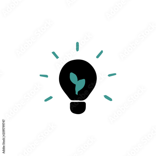 Foto Green energy light bulb with leaf icon, flat isolated vector illustration