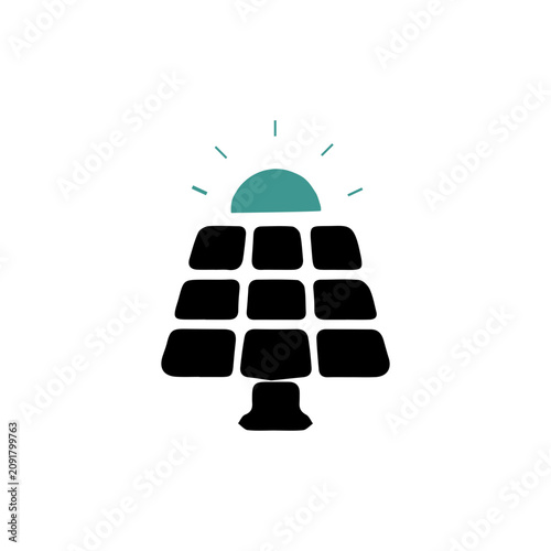 Fotografie Solar panel and sun icon, flat isolated vector illustration