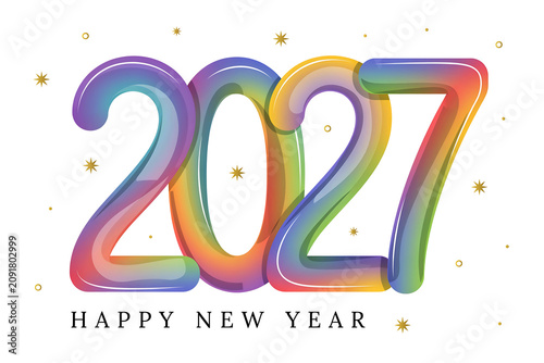Glossy Rainbow Gradient Happy New Year 2027 Typography Illustration