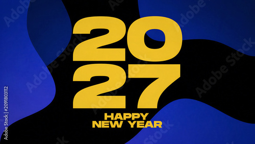 Bold Happy New Year 2027 Typography on Abstract Blue Background