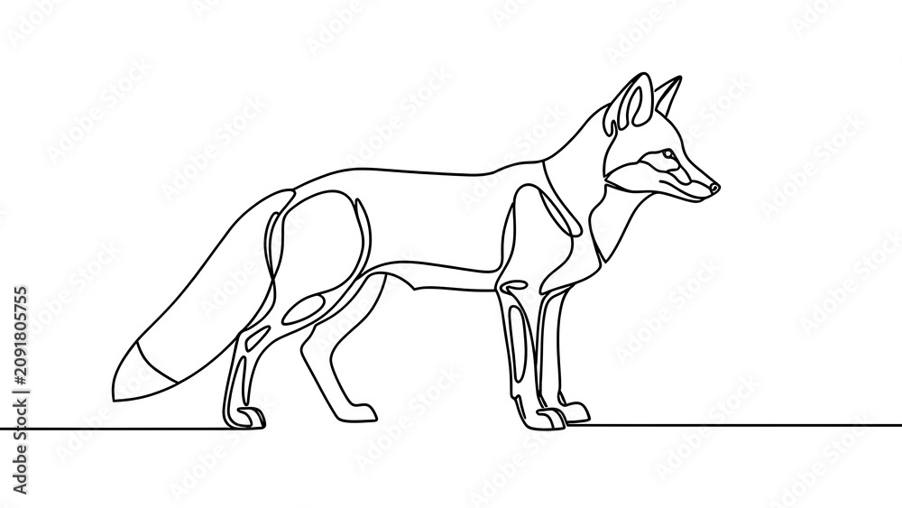 Obraz premium Minimalist fox line art illustration white background.