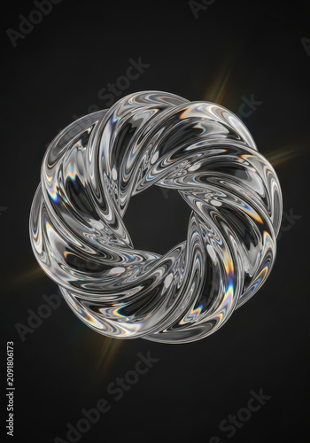 Abstract 3D Glass Torus with Rainbow Light Refractions and Chromatic Aberration on Black Background
