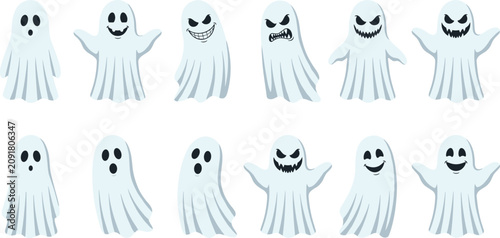 Fotografía Spooky Halloween Ghost Vector Icon Set Featuring White Flying Phantoms with Dive
