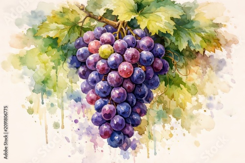 imagen de una acuarela de un racimo de uvas