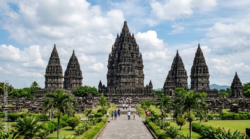 Prambanan Temple Complex in Indonesia Landscape.