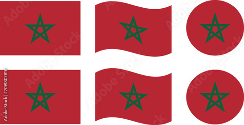 Quadro su tela Morocco National Flag Vector Set Featuring Red Field and Green Pentagram Star Sy