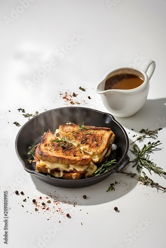 Freshly grilled breakfast sandwich with melted cheese served hot. Homemade comfort food perfect for a quick morning meal.