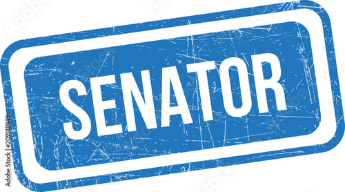 Foto Blue grunge rubber stamp with the word senator on white background