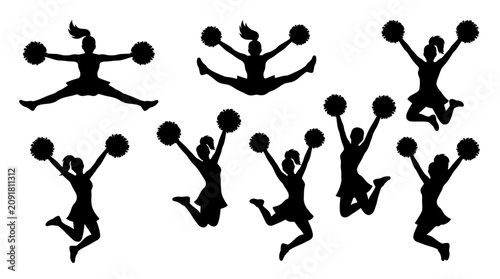 Foto Cheerleader Silhouettes Set with Pom Poms Vector Illustration