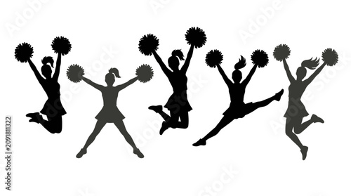 Cheerleader Silhouette Vector Illustration with Pom Poms