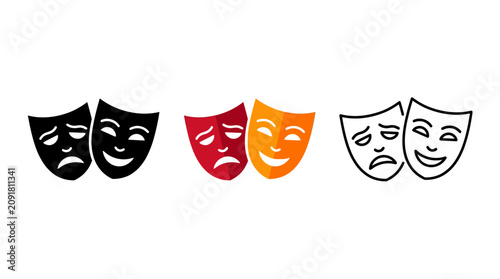Fotografie Drama Theater Masks Vector Icon Set, Comedy and Tragedy Symbol