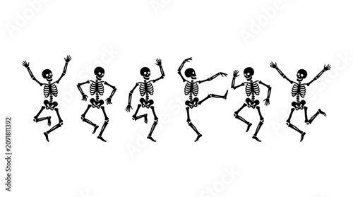 Dancing Skeletons Set Flat Vector Illustration