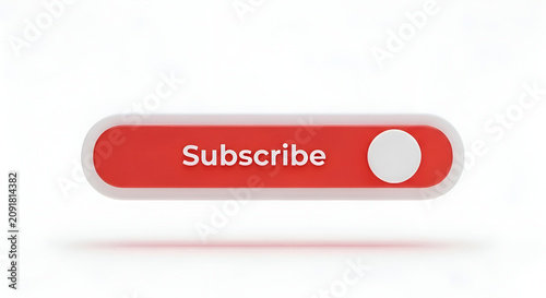 Red and white subscribe button with white circular toggle switch on a clean white background