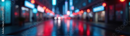 Blurred image of a city street at night with red lights