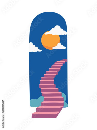 Obraz na plátne surreal doorway with staircase beneath moonlight illustration