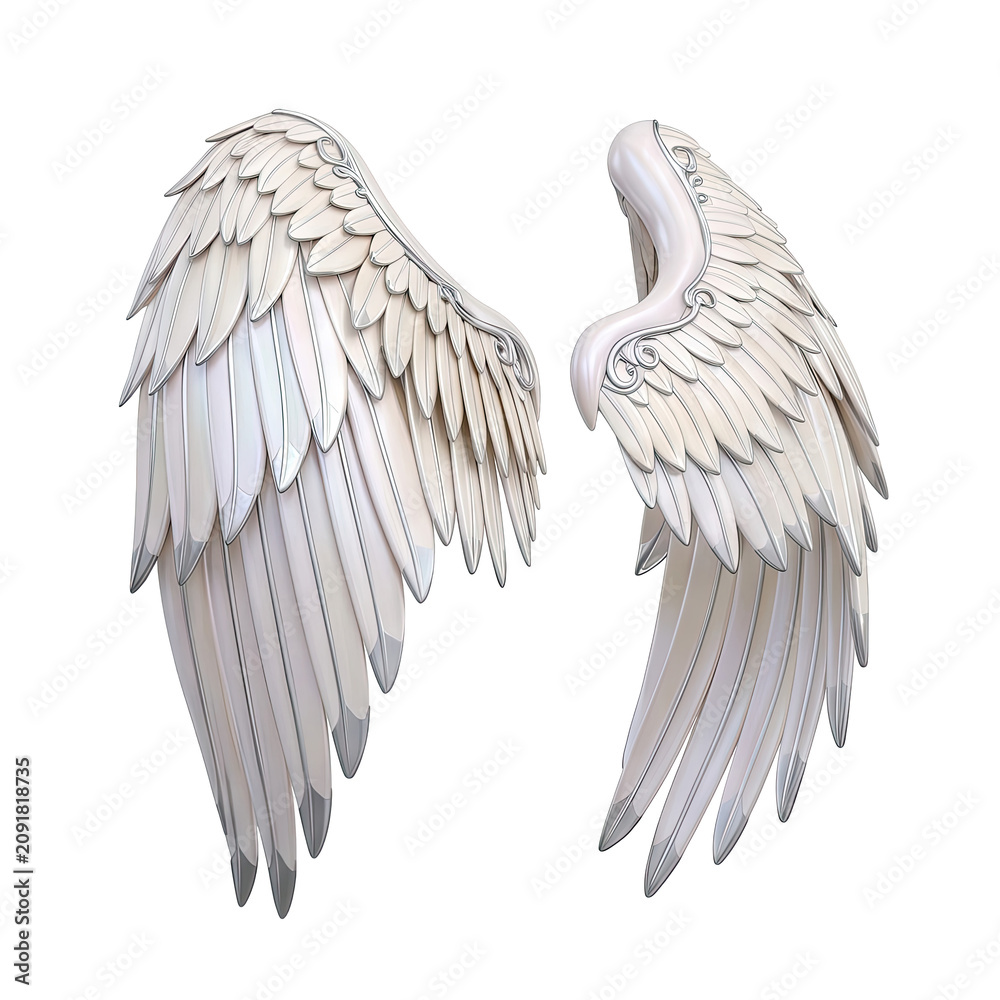 Fototapeta premium White Angel Wings with Silver Accents
