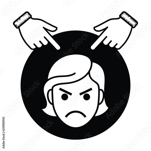 Foto Angry man in black circle with pointing hands