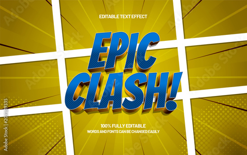Epic Clash 3D Editable Text Effect Comic Book Panel Style