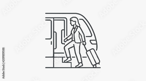 Φωτογραφία Professional Line Drawing of a Person with Luggage Descending from an Aircraft S