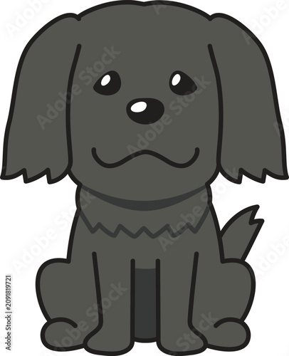 Tableau sur toile Cute cartoon black dog with floppy ears, big white eyes, and a sad expression, s
