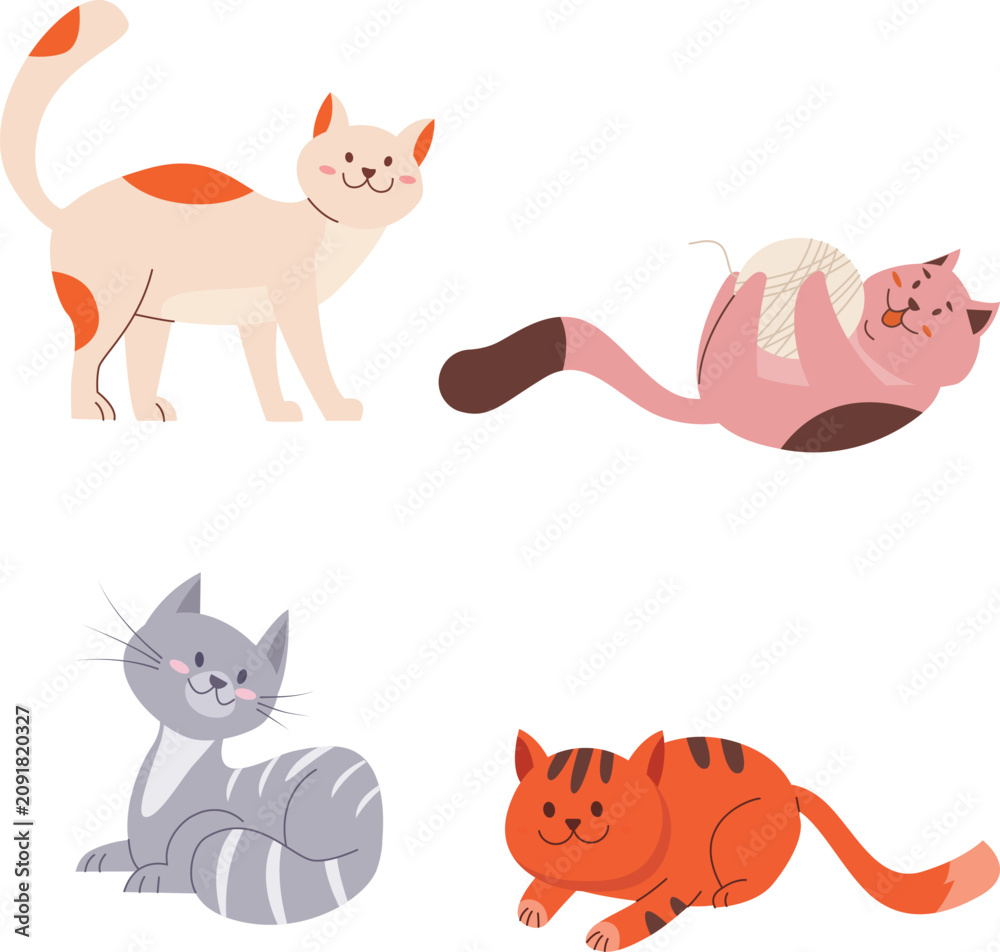 Naklejka premium Cute cartoon fox and rabbit characters in playful poses, orange and white fox, pink and purple rabbit
