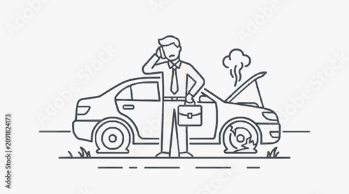 Obraz na płótnie Sleek Black and White Line Drawing of a Frustrated Professional Calling Near a B
